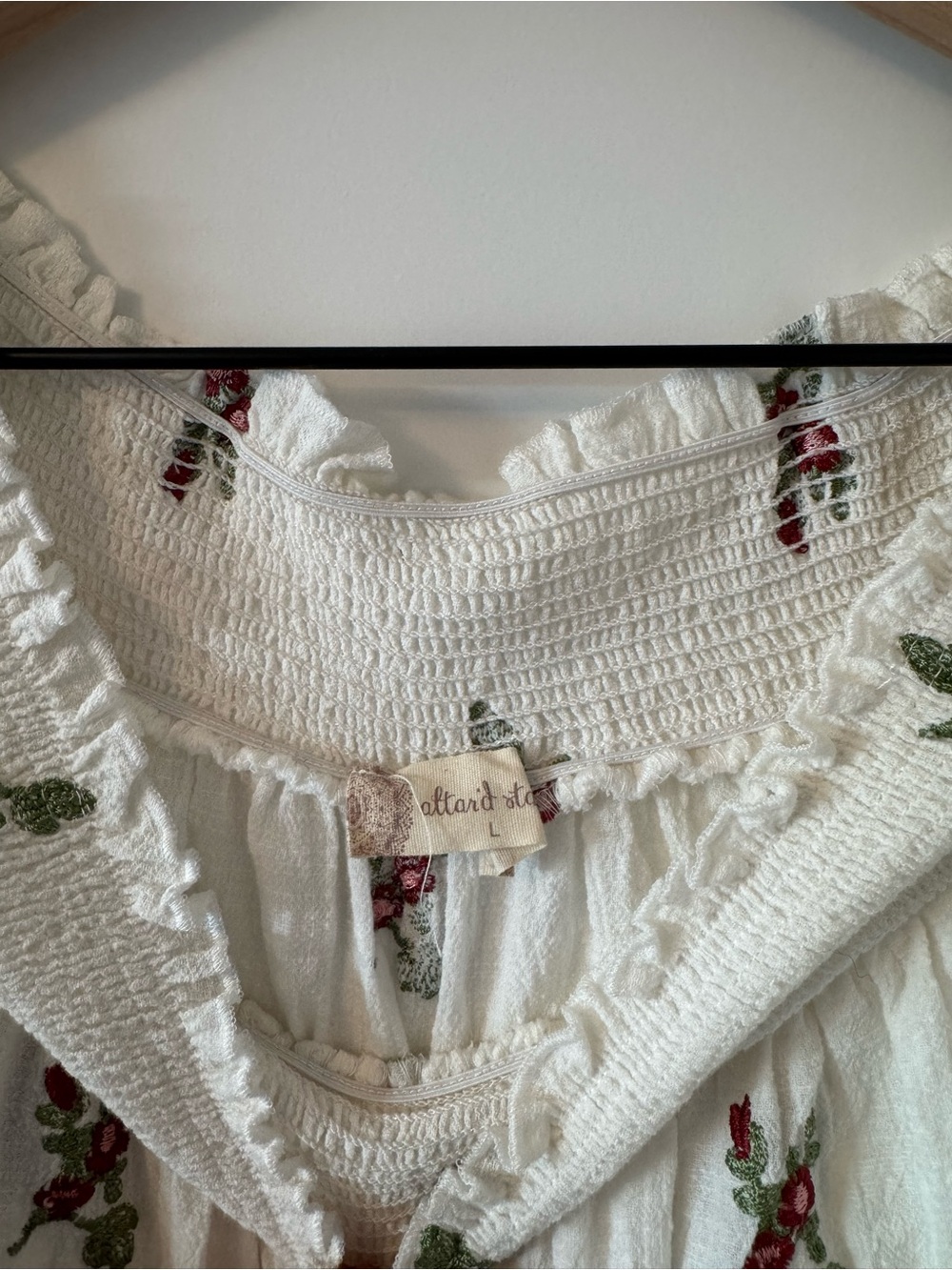 Altar'd State White Peasant Blouse with Red & Green Embroidery Size L - Picture 3 of 3